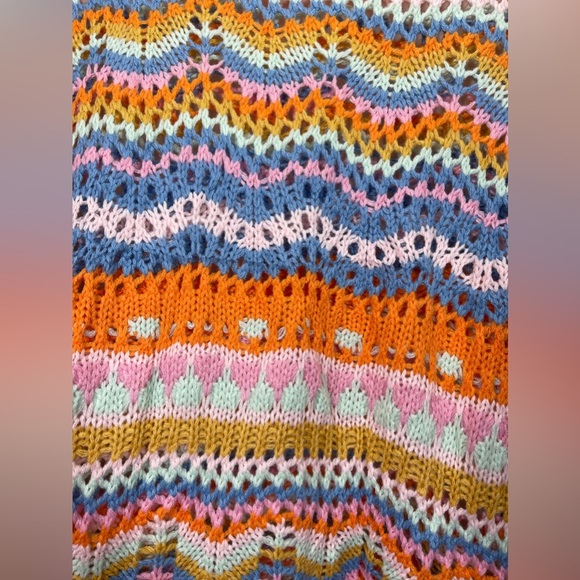 NWOT 70s Style Crochet Long Sleeve Striped Top Size Small - Picture 2 of 6